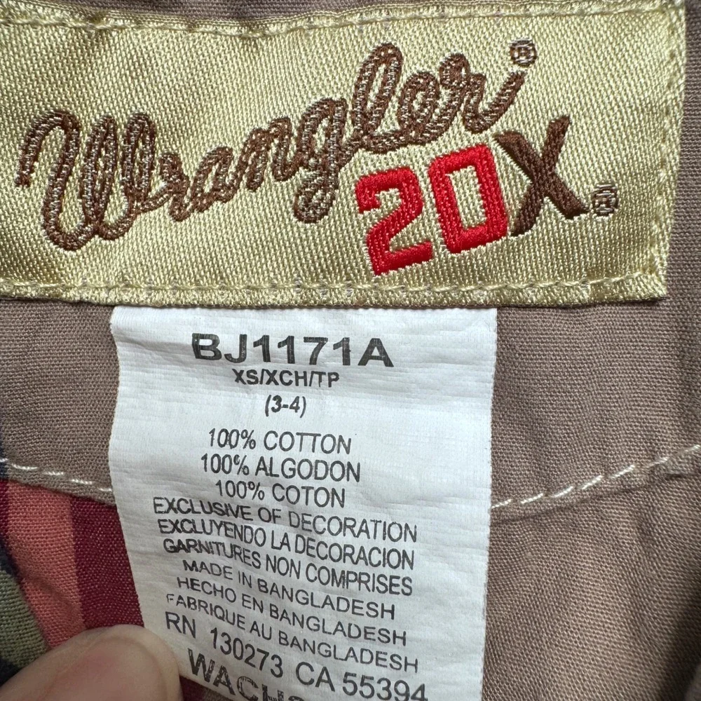 Wrangler 20X Kids Western Shirt Plaid Long Sleeve Pearl Snap Burgundy BJ1171A XS